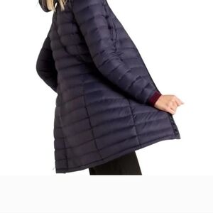 Quince Women’s Lightweight Down Long Puffer Jacket Navy Blue Size Small